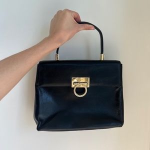 100% Authentic Salvatore Ferragamo Vintage Iconic Top Handle Bag - Black Leather